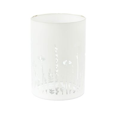 Farol de cristal con diseño floral, Ø 13 x 18 cm, blanco, 812187