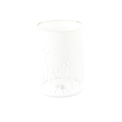 Glass lantern floral design, Ø 10 x 15 cm, white, 812194