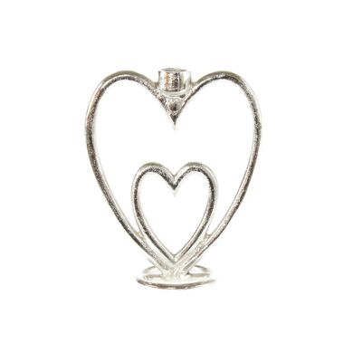 Aluminum candle holder heart in heart, 15 x 7.5 x 19 cm, silver, 812712