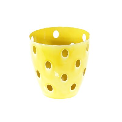 Metal lantern with circle holes L, Ø 12 x 12 cm, yellow enamel, 813016