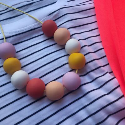Colourful summer clay bead necklace, peach, pink, coral & yellow