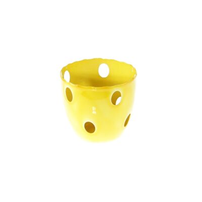 Farol de metal con orificios circulares S, Ø 8 x 7 cm, esmalte amarillo, 813115