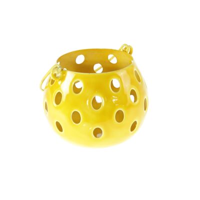 Metal lantern circle holes large., Ø 13 x 11 cm, yellow enamel, 813313
