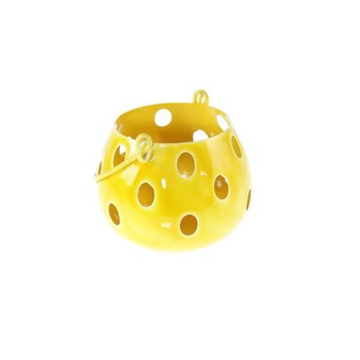 Farol metálico con agujeros circulares de tamaño pequeño., Ø 11 x 9 cm, esmalte amarillo, 813368