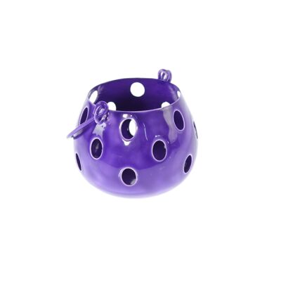 Metal lantern with circular holes small., Ø 11 x 9 cm, purple enamel, 813375
