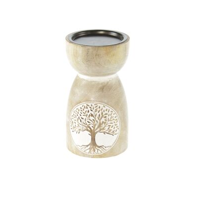 Wooden candle holder tree of life, Ø 10 x 18 cm, brown/white, 814105