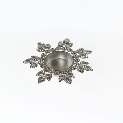 Metal tea light holder glitter, 11 x 1.75 x 11 cm, silver, 814648