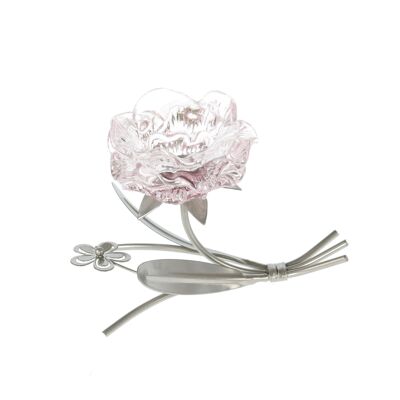 Glass tea light holder flower 1 set, 17.5 x 9.5 x 13 cm, pink, 815522