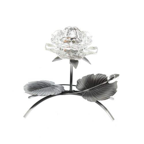 Glas-Teelichthalter Blume 1er, 18 x 11 x 16,5 cm, silber, 815553