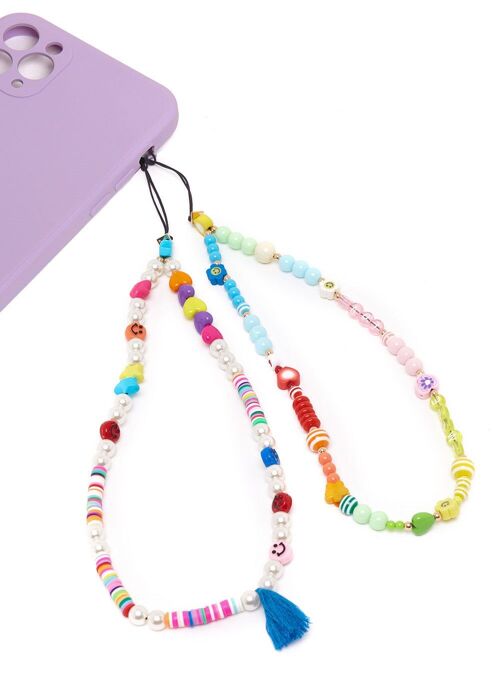 SET OF 10 SHORT PHONE STRAP WITH COLORED PEARLS