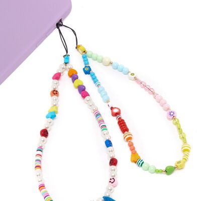 SET OF 10 SHORT PHONE STRAP WITH COLORED PEARLS