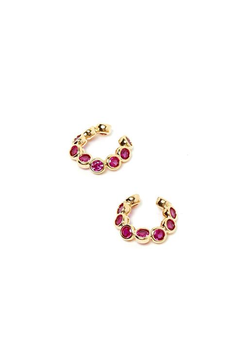 GOLD EARCUFF WITH FUCHSIA CRYSTALS