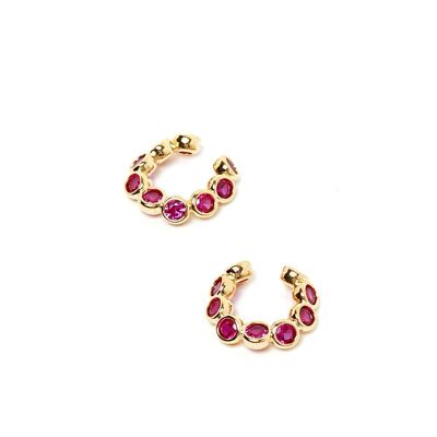 GOLD EARCUFF WITH FUCHSIA CRYSTALS