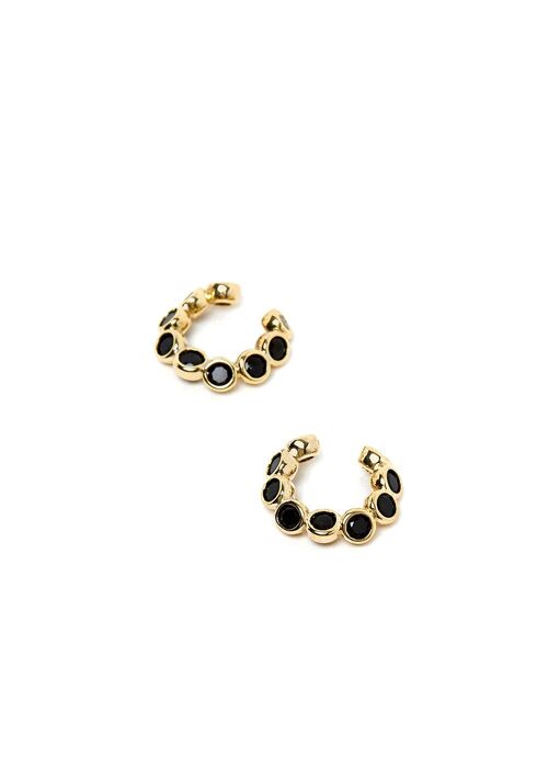 GOLD EARCUFF WITH BLACK CRYSTALS