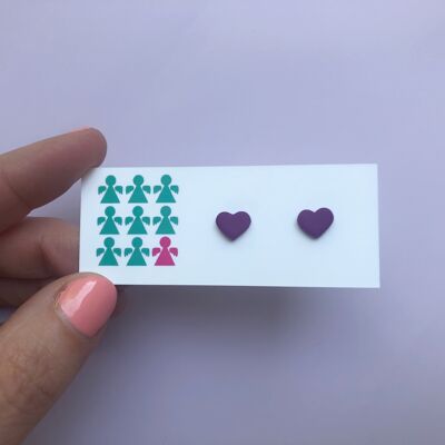 Tiny violet purple heart earrings