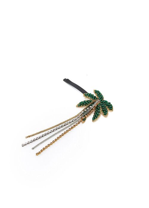 PALM HAIR CLIP WITH RHINESTONES AND CHAINS