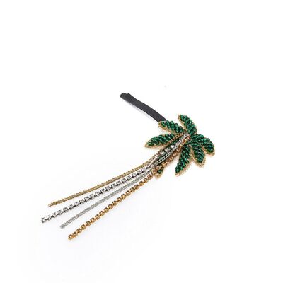 PALM HAIR CLIP WITH RHINESTONES AND CHAINS