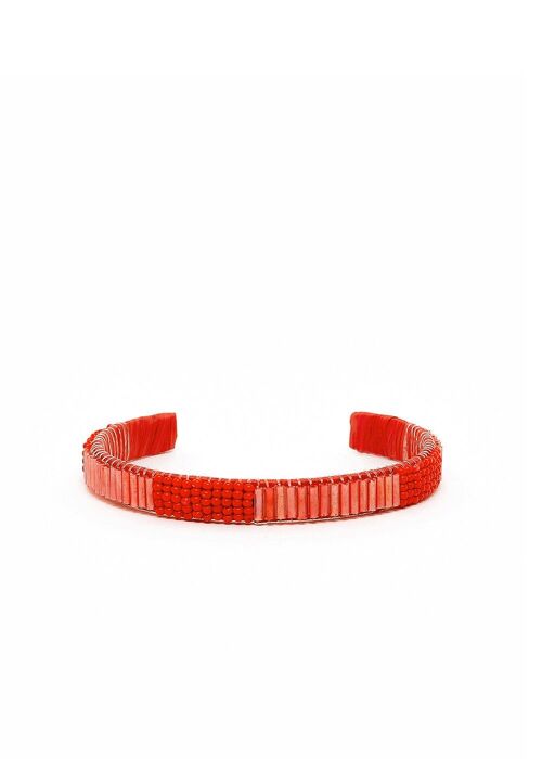 CUFF BRACELET WITH RED BEADS