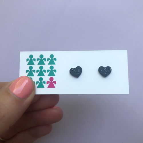 Tiny grey glitter heart earrings