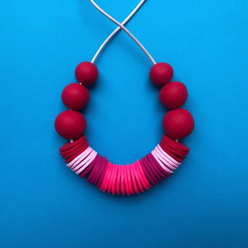 Red and neon pink statement necklace 1