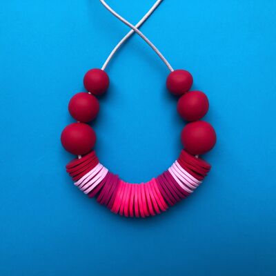 Red and neon pink statement necklace 2