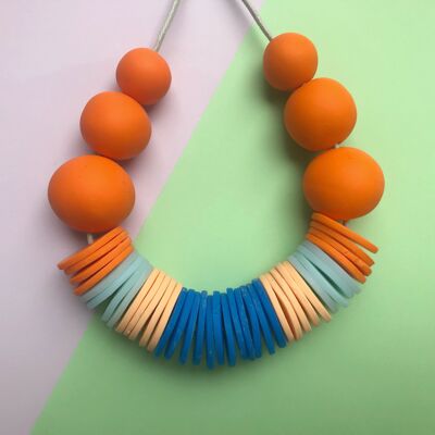Orange, peach, ice blue and royal blue statement necklace