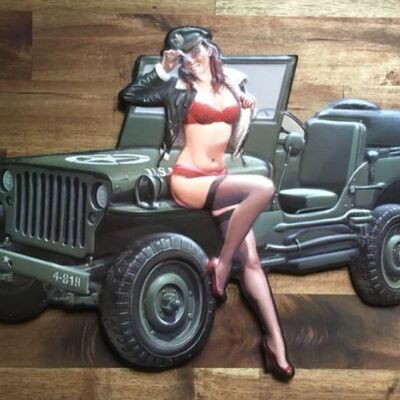 Cartel de chapa: Jeep militar Willys