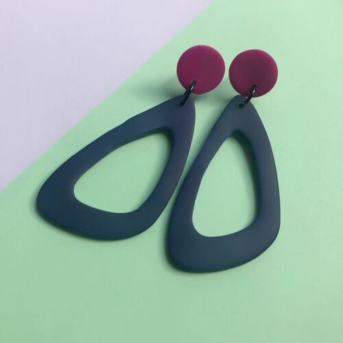 Hot pink and navy giant drop earrings