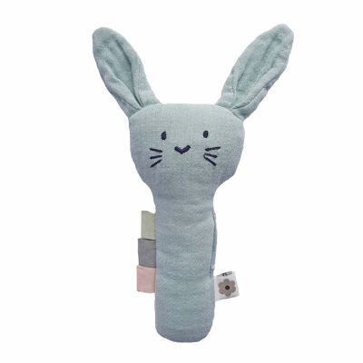 Hochet doux pour bébé lapin bleu glacier eco