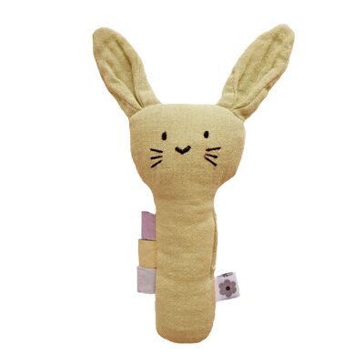 Hochet doux pour bébé lapin jaune soleil eco