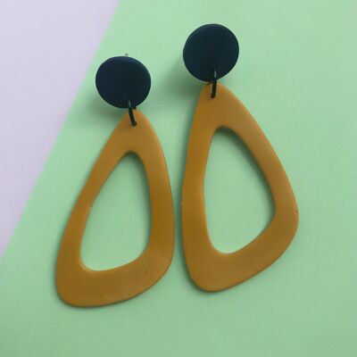 Boucles d'oreilles pendantes géantes jaune moutarde et marine