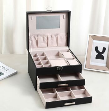 Coffret à bijoux femme avec 2 tiroirs en simili cuir. Dimension : 23x20x15.5cmLM-094A 2