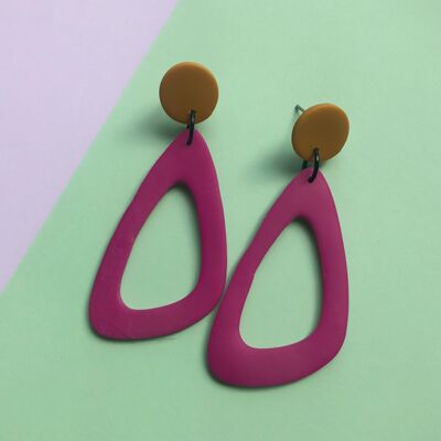 Hot pink and mustard yellow giant drop earrings