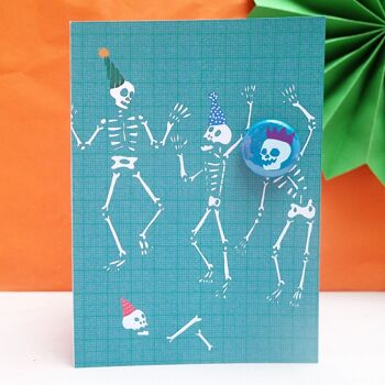 Skeleton Party - Carte de voeux avec badge 2