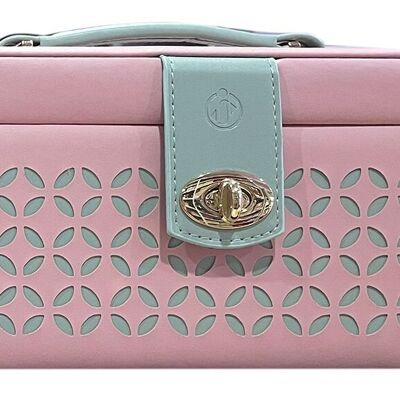 Women's leatherette jewelry case with laser cut. Dimension: 22x15x13cm LM-098B