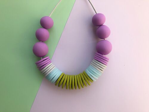 Lilac, grey, ice blue & olive statement necklace