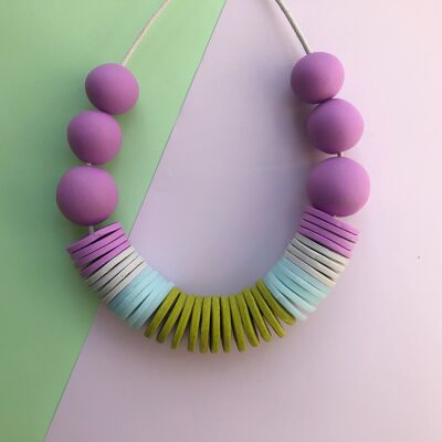 Lilac, grey, ice blue & olive statement necklace