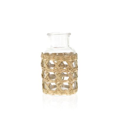 Glass vase in rattan basket, Ø 6.5 x 12.5 cm, brown, 804717