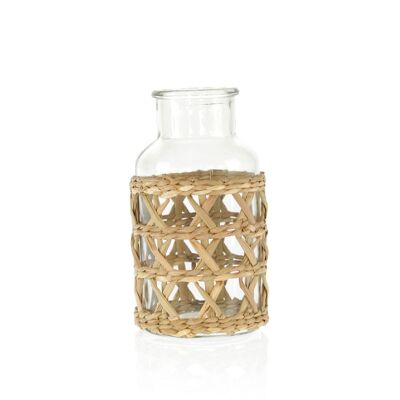 Glass vase in rattan basket, Ø 9 x 16 cm, brown, 804700