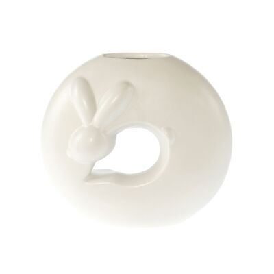 Vase en dolomite motif lapin, 19,5 x 8 x 17,5 cm, blanc mat, 805226