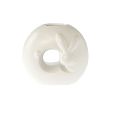 Vase en dolomite motif lapin, 14 x 7 x 12,5 cm, blanc mat, 805233