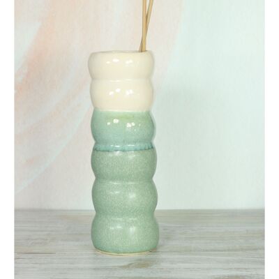 Ceramic vase tall with grooves, Ø 11.5 x 33 cm, green, 808340
