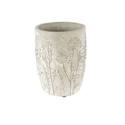 Cement vase with flowers tall, Ø 14.5 x 20 cm, gray, 809538