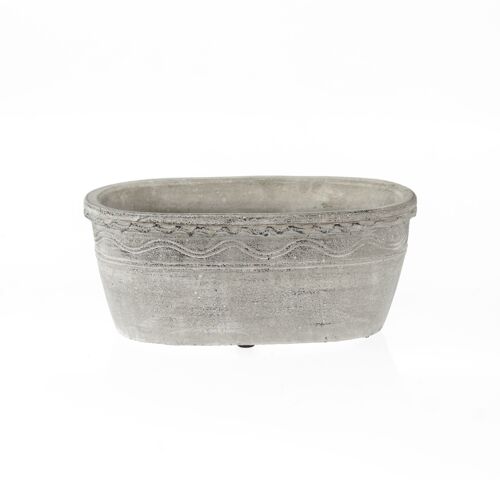 Zement-Übertopf oval Garda, 23 x 12 x 10 cm, grau gewischt, 809743