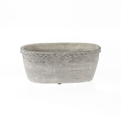 Cement planter oval Garda, 23 x 12 x 10 cm, gray wiped, 809743