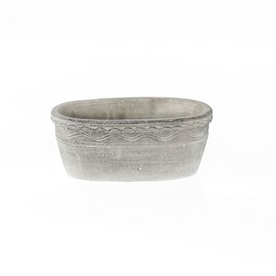Cement planter oval Garda, 18 x 9 x 8 cm, gray wiped, 809750
