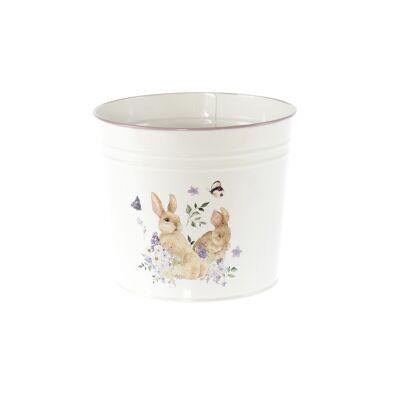 Metal planter with rabbit decoration, Ø 17 x 14.5 cm, white, 810060