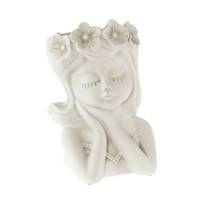 Ceramic planter flower girl, 22 x 21 x 31 cm, cement gray, 815836