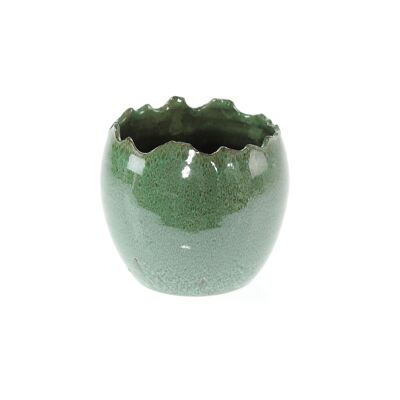 Ceramic planter eggshell, Ø 18 x 18 cm, green reactive, 815942