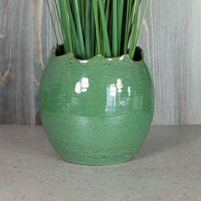 Keramik-Übertopf Eierschale, Ø 22 x 22 cm, grün reaktiv, 815959